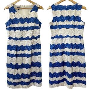 Talbots Daisy Stripe Floral Sheath Dress Size 6 Blue White Lined Sleeveless